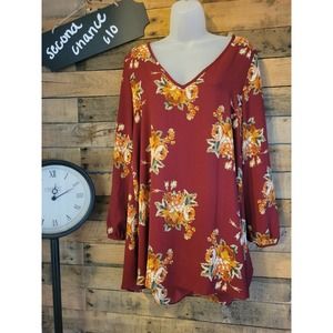 SALE-Embrace women's maroon floral lightweight tunic size small